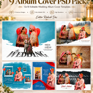 Wedding Album Cover PSD Templates Pack – 12×18 Editable Photoshop Designs
